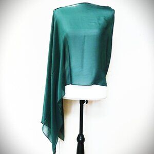 EILEEN FISHER Sheer Silk Georgette Wrap Boxy Fit Knee Length in Pine Green